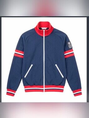 Vintage Terinit Finland Track Jacket Red Blue Knit Mock Neck Full Zip L